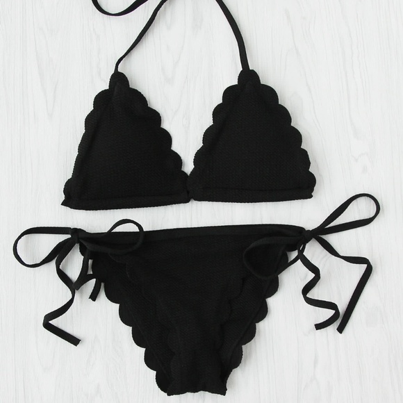 Scalloped Trim Side Tie Bikini Set - Picture 2 of 4